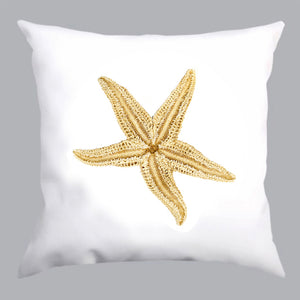 coussin blanc, coussin étoile de mer, white pillow, white pillow with starfish print, À Marée Basse
